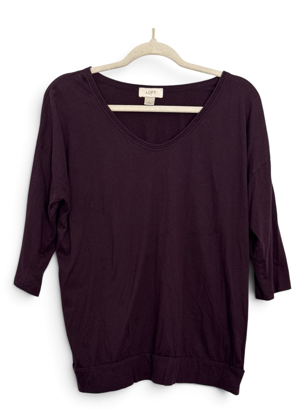 LOFT Deep Plum Scoop Neck 3/4 Sleeve Tee – Size XL